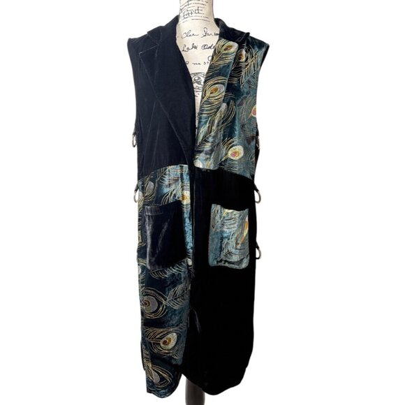 Ania A Vest Peacock Sleeveless Duster Boho Artys  Y2K Vintage 90s Kimono Size L - Picture 2 of 7